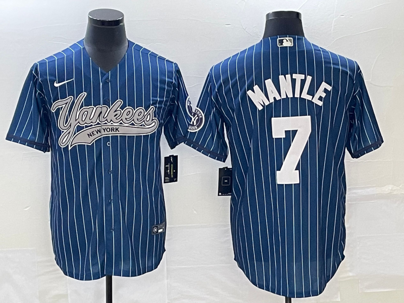 Men's New York Yankees Mickey Mantle #7 Blue Jersey Joint Edition